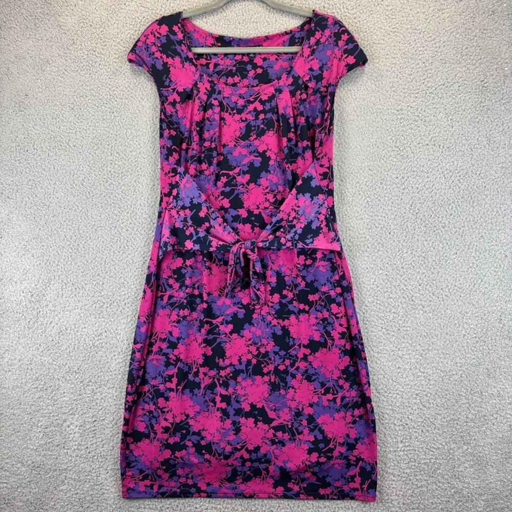Chadwicks Shape Benefits Dress Sz 14 Floral Faux Wrap Career Stretch Front Tie